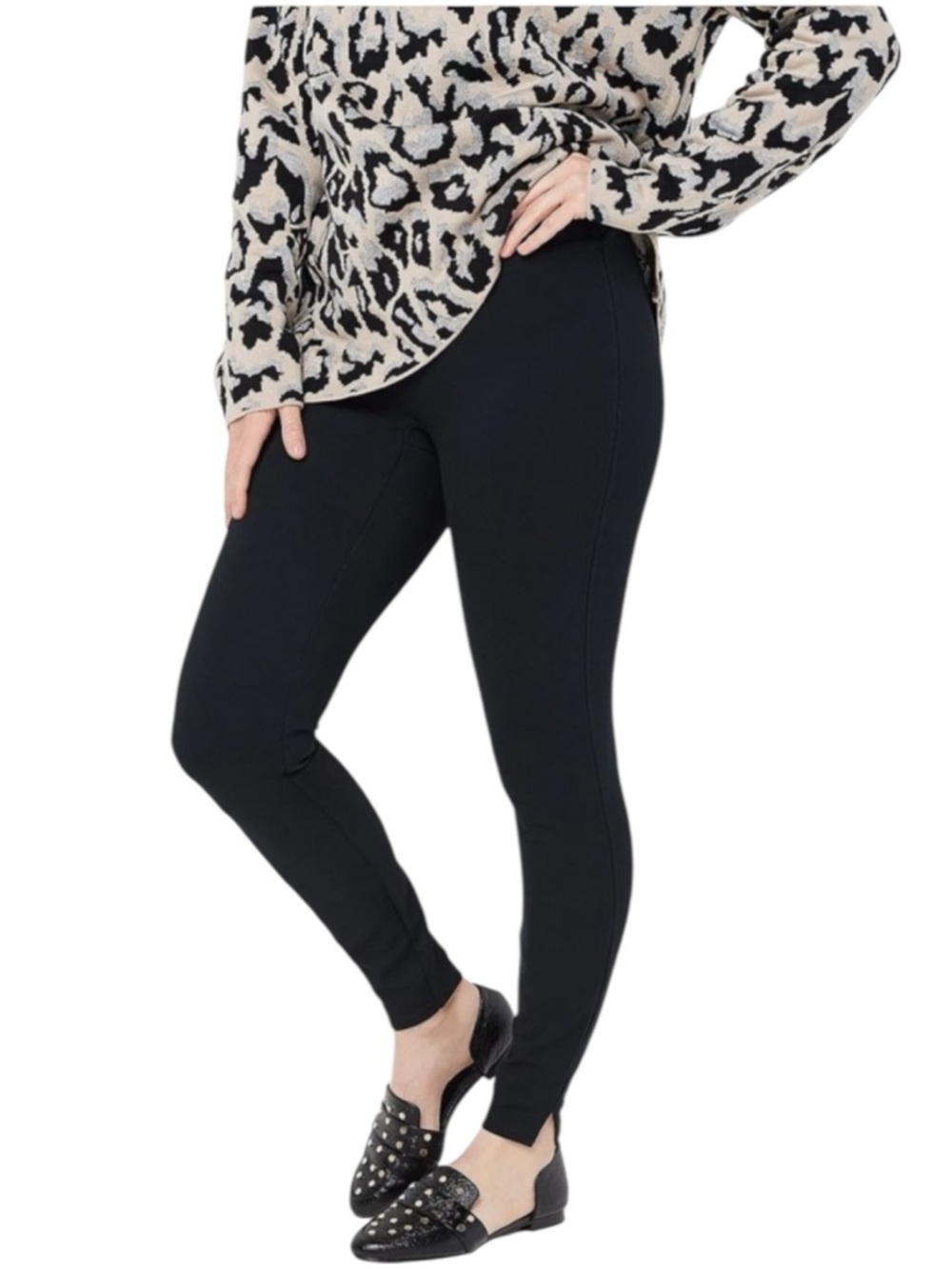 SPANX Black Ponte Ankle Length Leggings Hem Split Size S